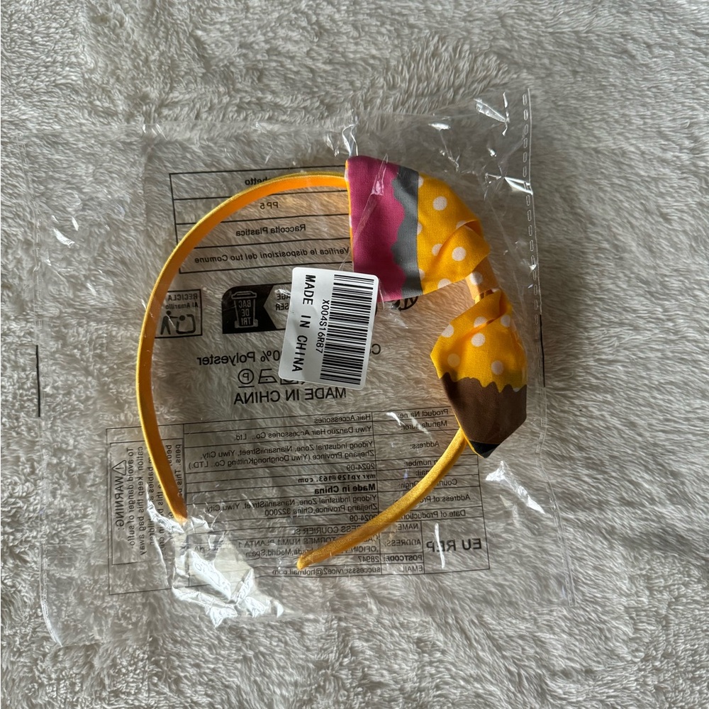 Yellow Polka Dot Pencil Bow Headband